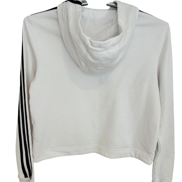 Adidas Women’s Black and White Essentials 3 Stripe Cropped Pullover Hoodie. - Picture 8 of 10
